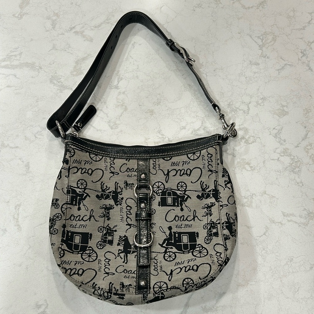 COACH F14036 Chelsea Canvas & Leather Horse & Carriage Shoulder Bag - Picture 1 of 14
